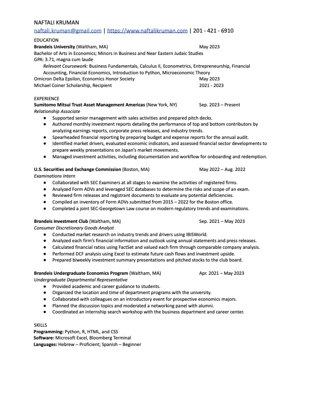 Naftali Kruman's Resume